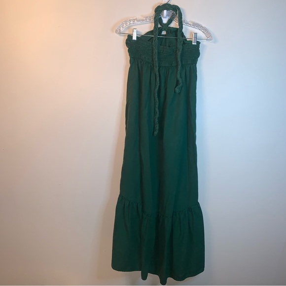 Aerie Braided Tie Knit Halter Neck Maxi Dress Green L - Picture 3 of 11